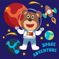 Space bear or astronaut in a space suit with cartoon style. Can be used for t-shirt print, kids wear fashion design, invitation Royalty Free Stock Photo