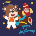 Space bear or astronaut in a space suit with cartoon style. Can be used for t-shirt print  kids wear fashion design  invitation Royalty Free Stock Photo