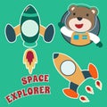 Space bear or astronaut in a space suit with cartoon style. Can be used for t-shirt print, kids wear fashion design, invitation Royalty Free Stock Photo