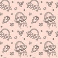 Space black and white doddle seamless pattern