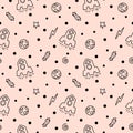 Space black and white doddle seamless pattern