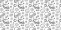 Space black and white doddle seamless pattern