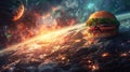 Space Burger: A Delicious Journey Through the Galaxy Royalty Free Stock Photo