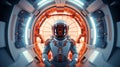 Space capsule astronaut - 3D illustration of space suit wearing male figure inside spacecraft cockpit