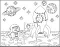 Rocket astronaut and Planets Space Cartoon Scene