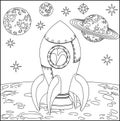 Space Cartoon Scene Rocket Ship On Moon