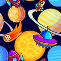 Space cartoon seamless pattern