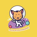 Cute cat astronaut cartoon illustration logo, mascot, icon Premium Vector design