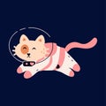 Space cat. Cute funny kitty in space suit isolated on dark blue background, childish astronaut character, galaxy Royalty Free Stock Photo