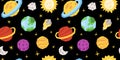 Space celestial cartoon kids doddle seamless pattern or digital paper