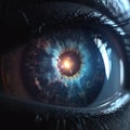 Space, clouds and mystery in human eye. Iris closeup. World, galaxy in man's mind concept Royalty Free Stock Photo