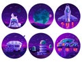 Space Mission Galaxy Exploring Gradient Circle Icons
