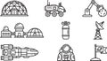 Space colony and settlement outline vector icon set for future colonization program Royalty Free Stock Photo