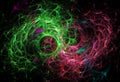 Space colorful abstract swirls on a black background. Dynamic abstract fractal background. 3D rendering.