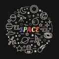 Space colorful gradient with line icons set Royalty Free Stock Photo