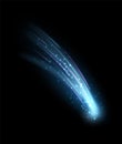 Space comet with blue glowing trail. Falling meteor