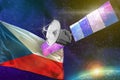 Space communications technology concept - satellite with Czechia flag, 3D Illustration
