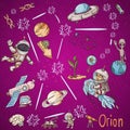 Space constellation with the name_6_and color illustrations on a scientific and fantastic theme