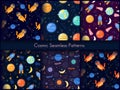 Space cosmic seamless pattern print design set, cartoon cosmos universe exploration