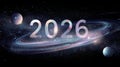 2026 in space: cosmic vision with planets and galaxy Royalty Free Stock Photo