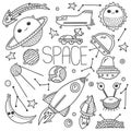 Space and cosmos, vector concept in doodle style. Hand drawn illustration for printing on T-shirts, postcards Royalty Free Stock Photo