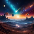 Space digital Surreal fantasy Nebula with planets and