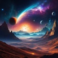 Space digital Surreal fantasy Nebula with planets and