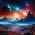 Space digital Surreal fantasy Nebula with planets and