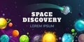 Space discovery concept illustration. Vector horizontal cosmic banner