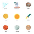 Space discovery icon set, flat style Royalty Free Stock Photo