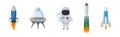 Space Discovery Object with Shuttle, Astronaut and Rocket for Universe Exploration Vector Set