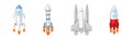 Space Discovery Object with Shuttle and Rocket for Universe Exploration Vector Set