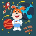 Space dog or astronaut in a space suit with cartoon style. Can be used for t-shirt print, kids wear fashion design, invitation Royalty Free Stock Photo