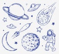 Space doodle set vector elements Royalty Free Stock Photo