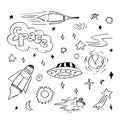 Space doodle vector elements.hand draw set of space icon on white background Royalty Free Stock Photo