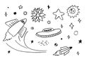 Space doodle vector elements.hand draw set of space icon on white background Royalty Free Stock Photo