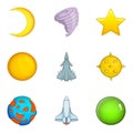 Space dream icons set, cartoon style