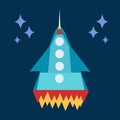 Space element cartoon rocket on dark blue background with stars Royalty Free Stock Photo