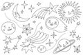 Space elements collection. Outline doodles Royalty Free Stock Photo