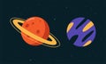 Space elements set. Solar system planets vector illustration on starry black background Royalty Free Stock Photo
