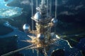 space elevator connecting earth to a satellite hub