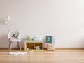 Space of empty wall in simple child`s room on wall white colors background