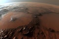 Red planet landscape with water in soil. Mars colonization. Generative AI