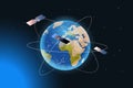 space exploration astronautics technology concept observation satellite flying orbital spaceflight around earth