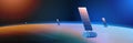 space exploration astronautics technology concept observation satellite flying orbital spaceflight around earth