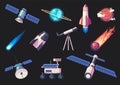 Space Exploration Cartoon Set Royalty Free Stock Photo