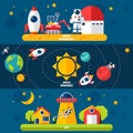 Space Exploration 3 Flat banners set Royalty Free Stock Photo