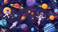 Space exploration game banner designs with place for text. Modern illustration of astronauts, rockets, alien spaceships