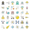 Space exploration icon set, filled outline design Royalty Free Stock Photo