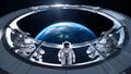 Space exploration mission earth orbit image of astronauts zero gravity interior view human innovation Royalty Free Stock Photo
